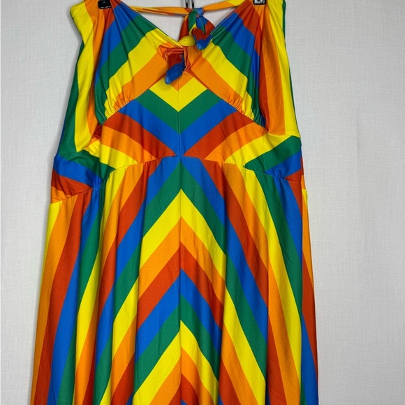 ModCloth Rainbow Stripe Halter Dress Knot Keyhole Detail Summer Festival - Picture 4 of 10